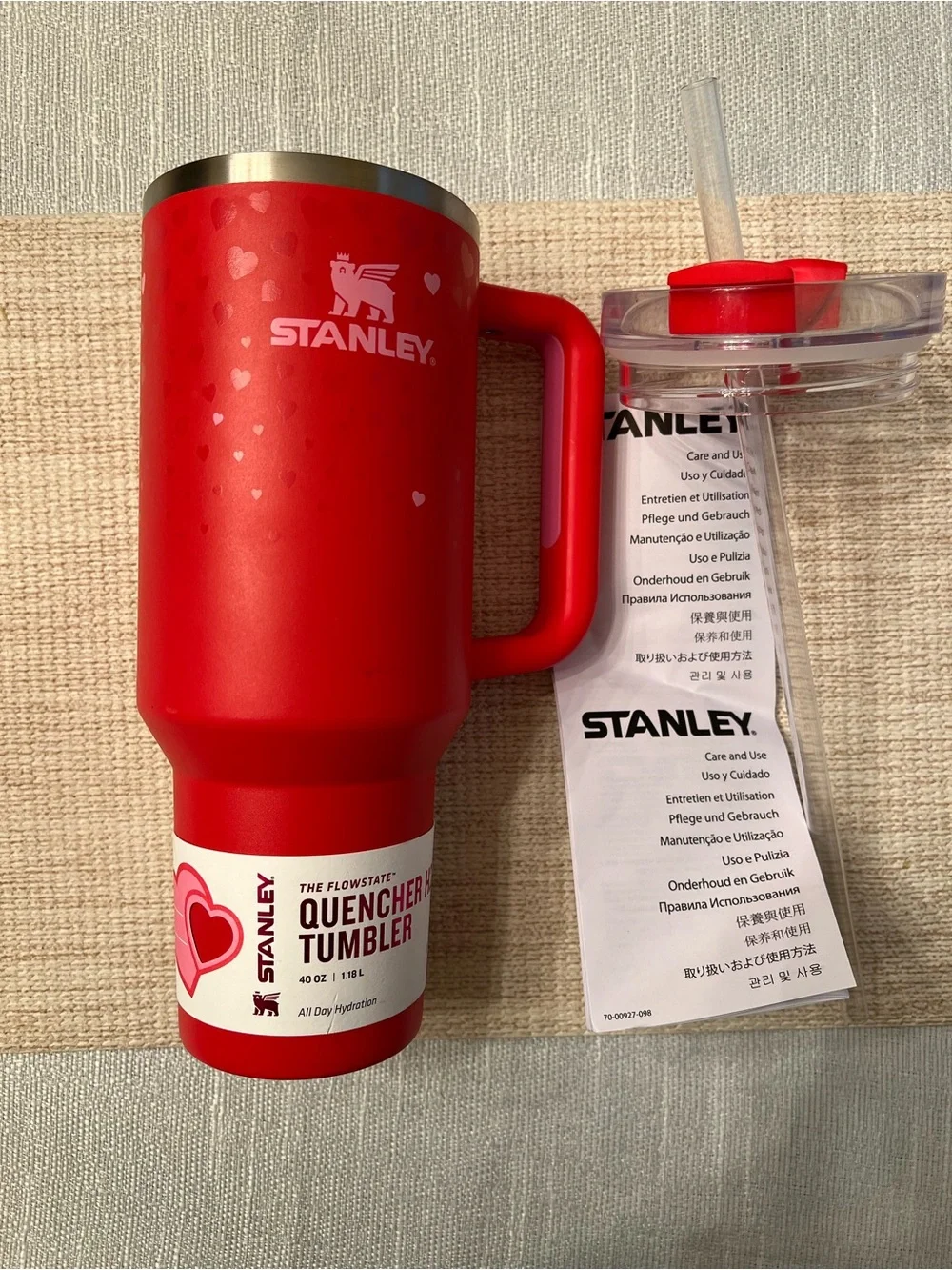 Valentines Stanley Red Quencher Tumbler with Heart Accent - Picture 3 of 3